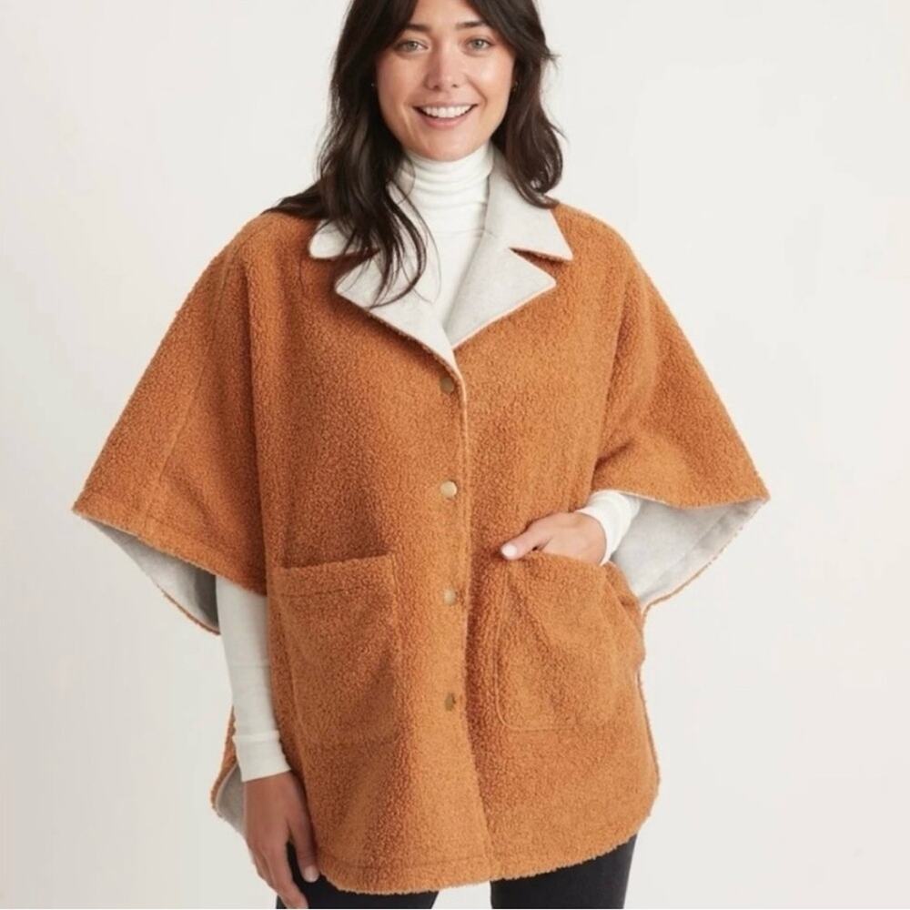 Marine Layer Reversible Teddy Marin Poncho in Brown / Oat Women's Large/XL $188
